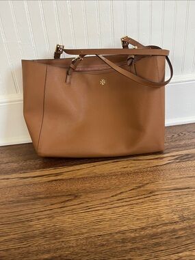 Tory Burch Tan Saffiano Leather Tote with Gold Logo